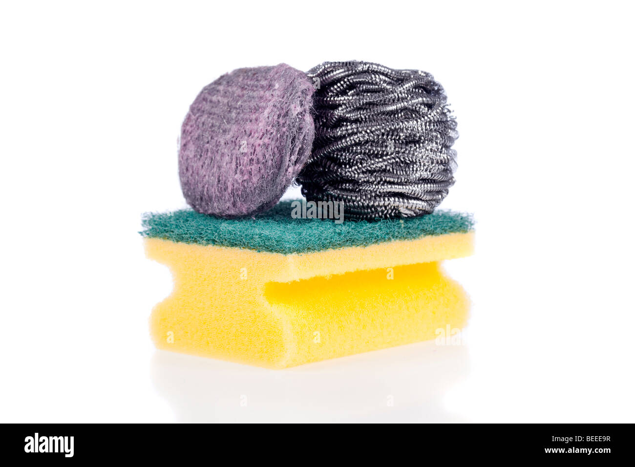 A Scouring Pad Sponge, a Steel Wool Soap Pad and a Stainless Steel Pad