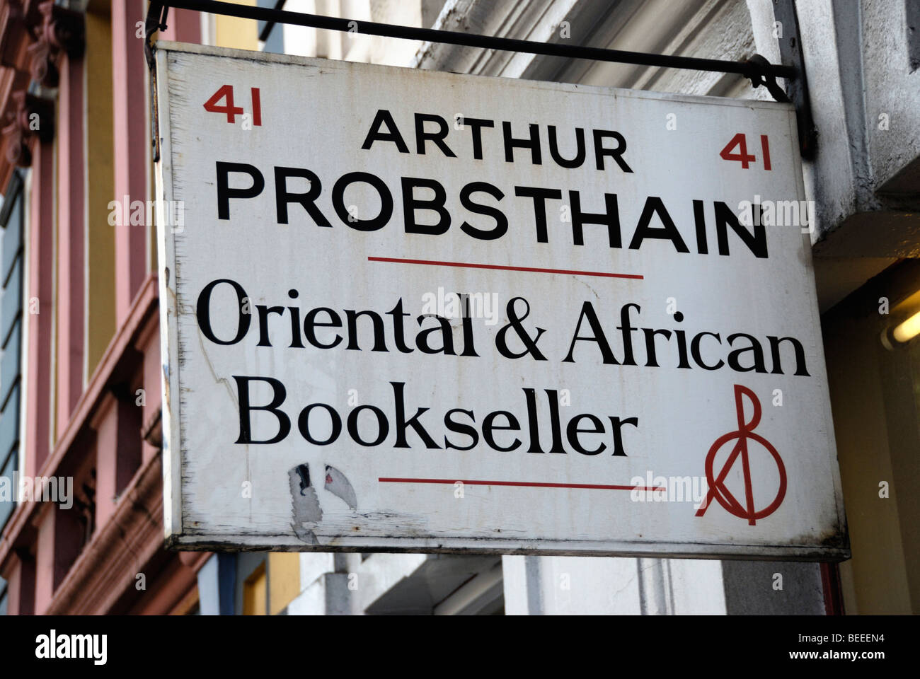Arthur Probsthain Oriental and African bookseller sign in Russell Street, London Stock Photo