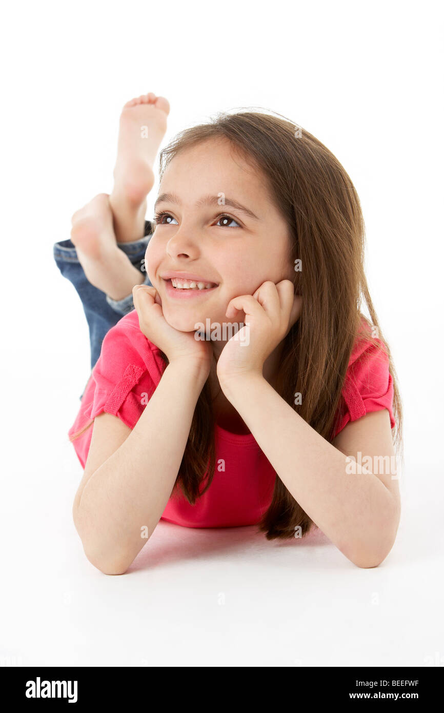 Girl Laying on Stomach Stock Photo