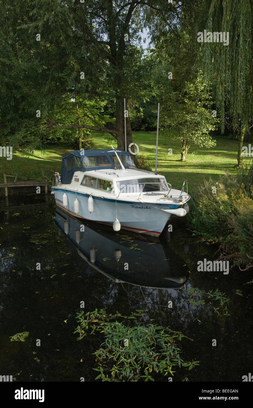 cruise boat  moored on river ouse great barford Stock Photo