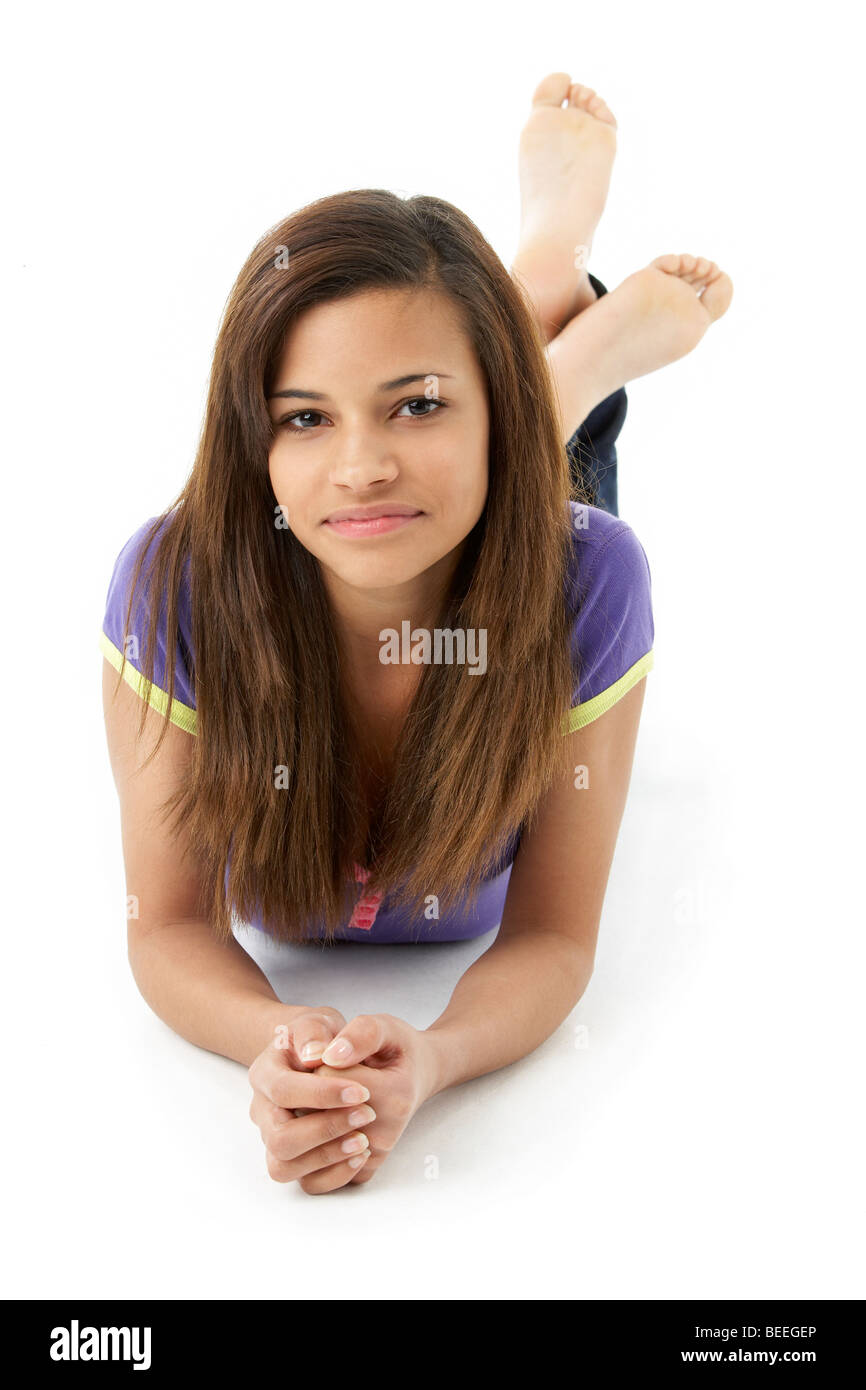 Teenage Girl Laying on Stomach Stock Photo Alamy