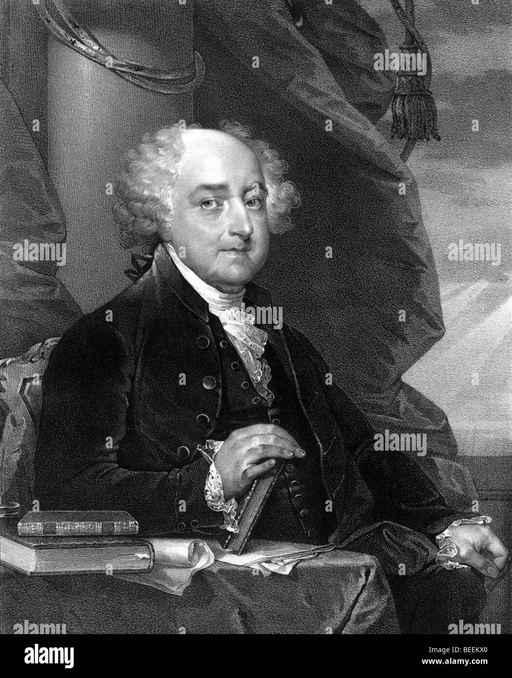 Portrait print circa 1820s of John Adams - the second US President (1797 - 1801) and first Vice-President (1789 - 1797). Stock Photo