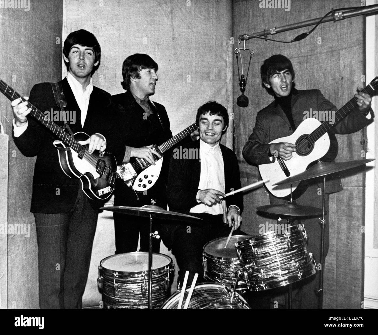Jimmy Nicol rehearses with The Beatles Stock Photo