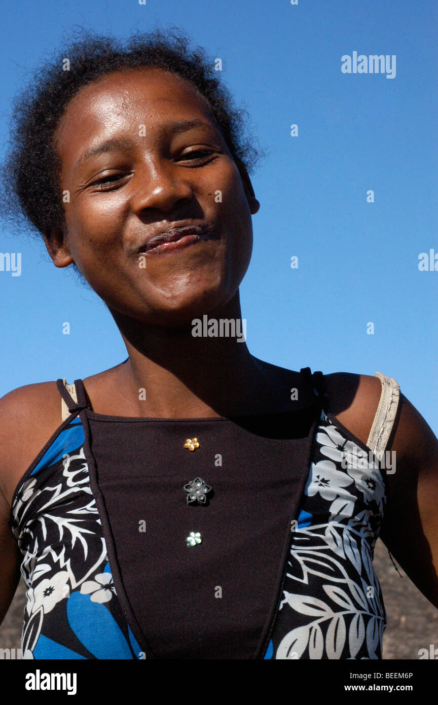 Madagascar - Happy local girl near Sainte-Luce, Fort Dauphin Stock Photo