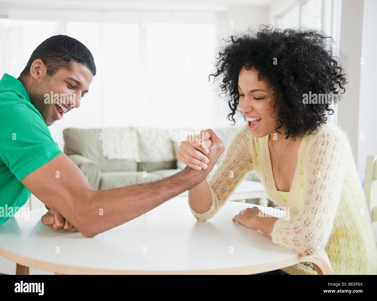 Husband Wife Arm Wrestling High Resolution Stock Photography and pic