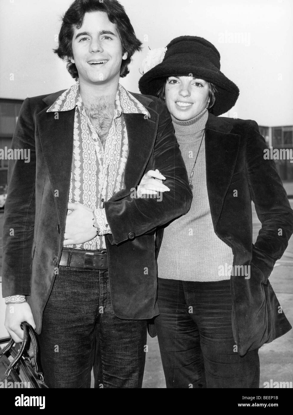Mar 21, 1973; London, UK; Singer LIZA MINNELLI daughter of Judy Garland with her boyfriend DESI ARNAZ JR. arriving in London. Stock Photo