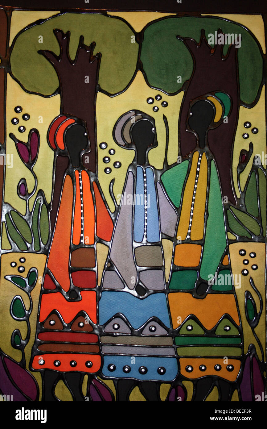 Traditional South African Artwork Showing Village Women Stock Photo