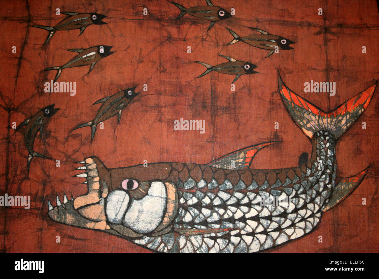 South African Batik Showing African Tigerfish Stock Photo