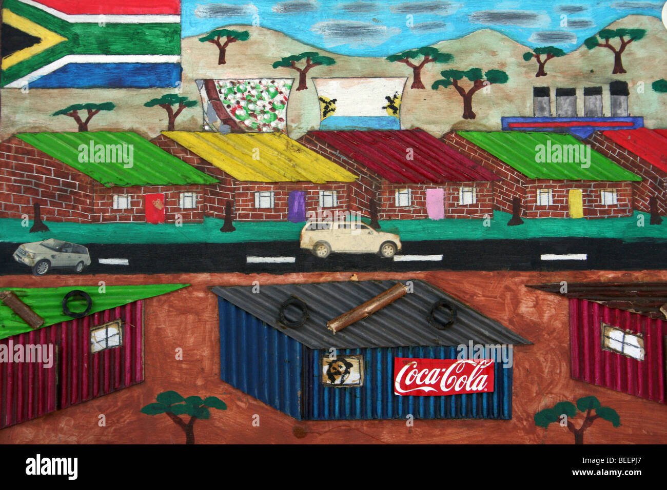 Traditional South African Collage Showing Everyday Township Scene Stock Photo
