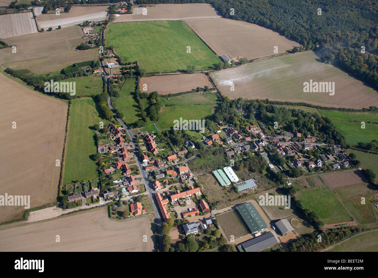 Aerial view of Aylmerton Village & Fields Norfolk Stock Photo Alamy