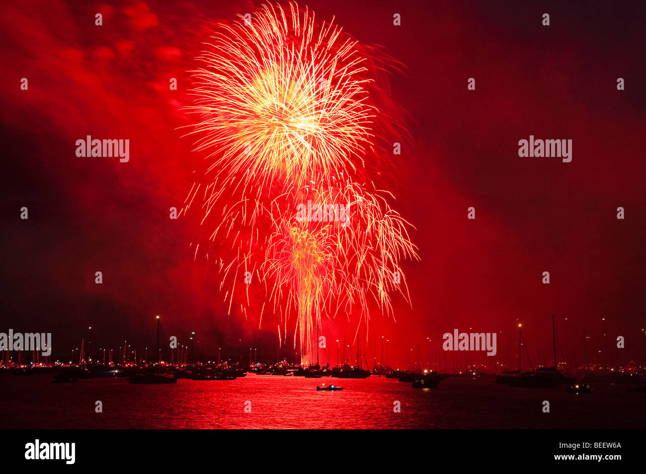 Fireworks night at Cowes Week 2009, Isle of Wight, England, UK Stock Photo