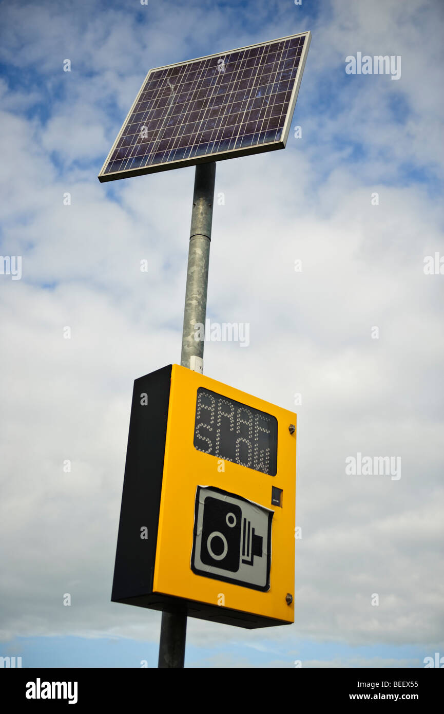 A Solar powered traffic speed warning display and camera in Wales UK Stock Photo