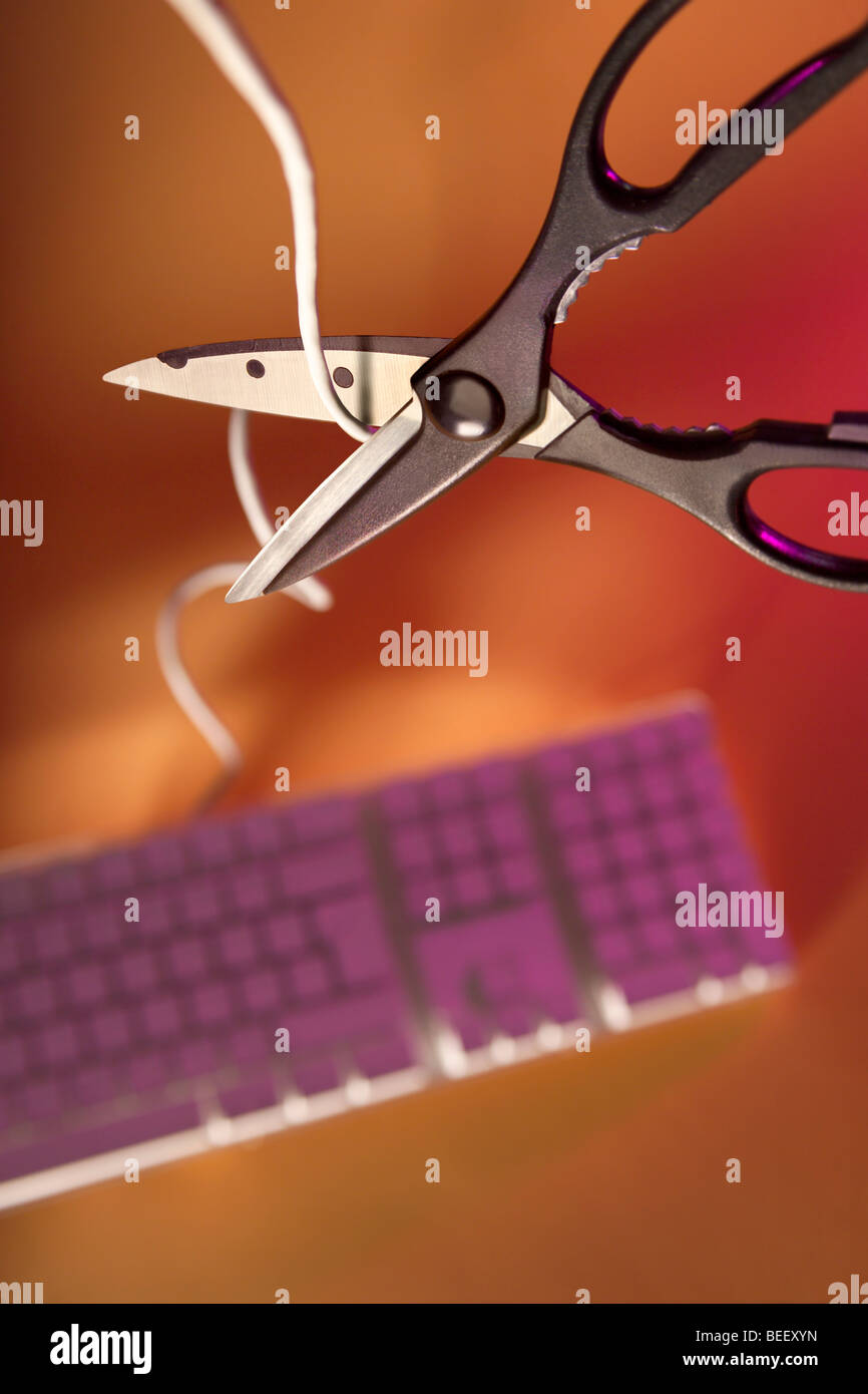 scissors cutting wire keyboard Stock Photo Alamy