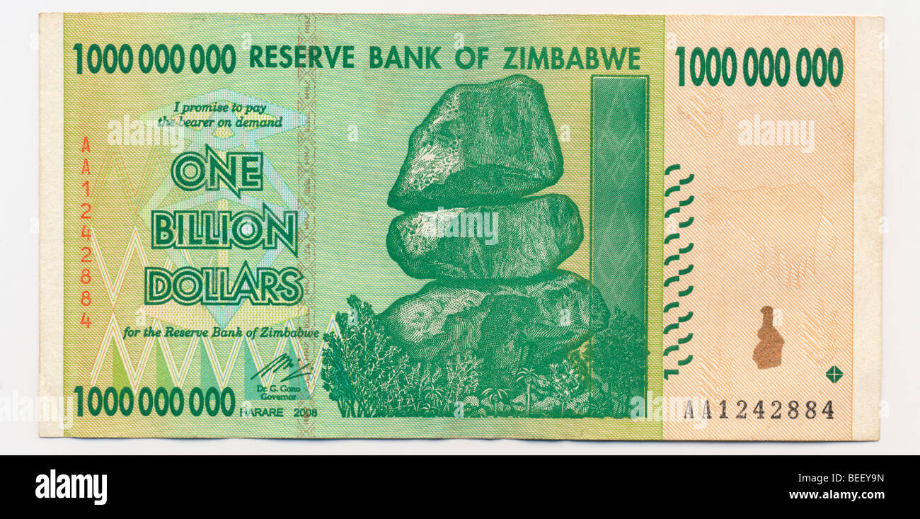 One Billion Dollar Banknote - Zimbabwe Stock Photo