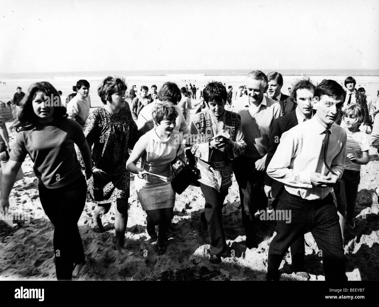 The Beatles surrounded by fans in Cornwall during their 'Magical Mystery Tour' Stock Photo