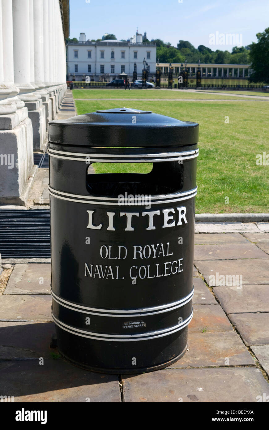 Litter bin at the Old Royal Naval College, Greenwich, London, England