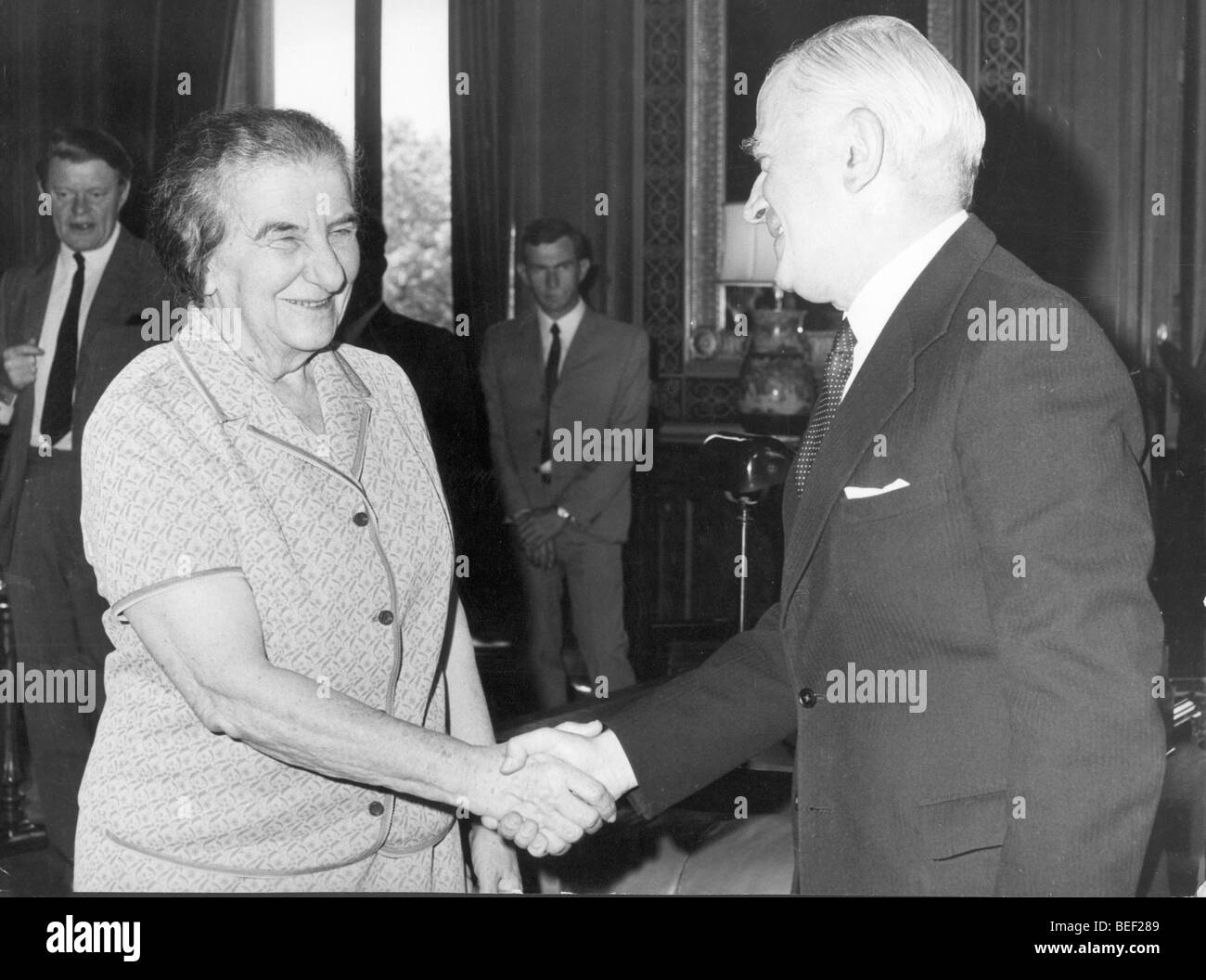 Prime Minister Golda Meir meets Michael Stewart Stock Photo
