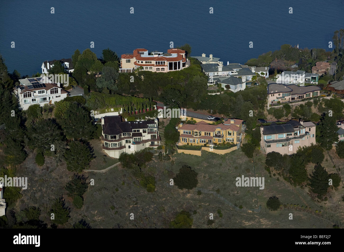 aerial view above residential mansions Tiburon California 'San Francisco bay' Stock Photo