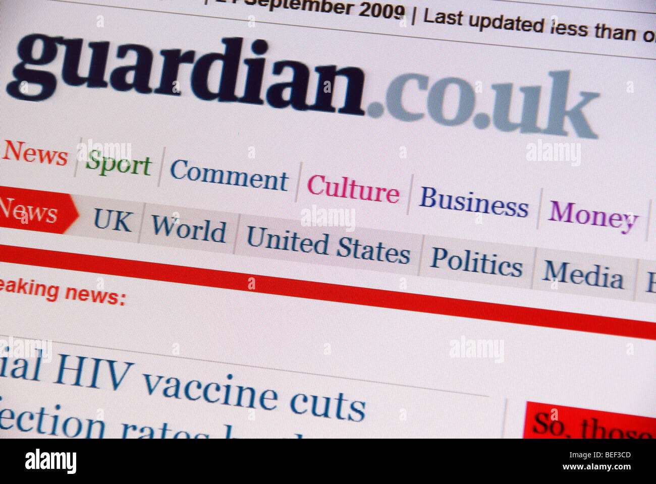 Screen shot of the Guardian online web page Stock Photo Alamy