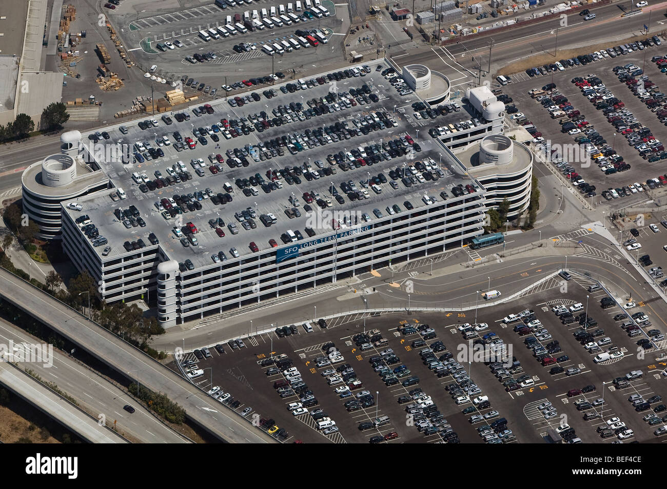 aerial view above long term car parking San Francisco International Airport SFO Stock Photo