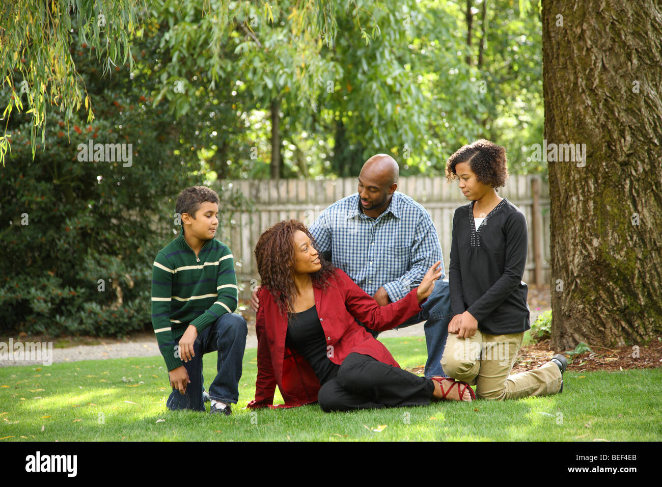 African American family outdoors Stock Photo