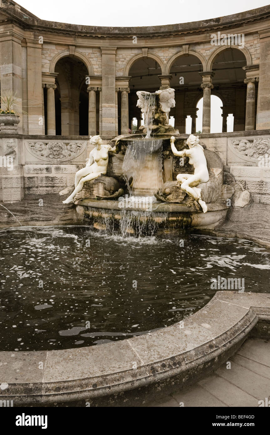 The formal loggia fountain, in the Hever Castle Gardens. Based on the Trevi fountain in Rome. Stock Photo