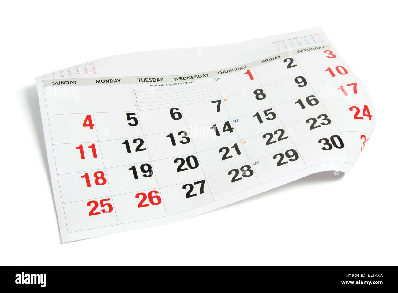 Page Of Calendar Stock Photo Alamy