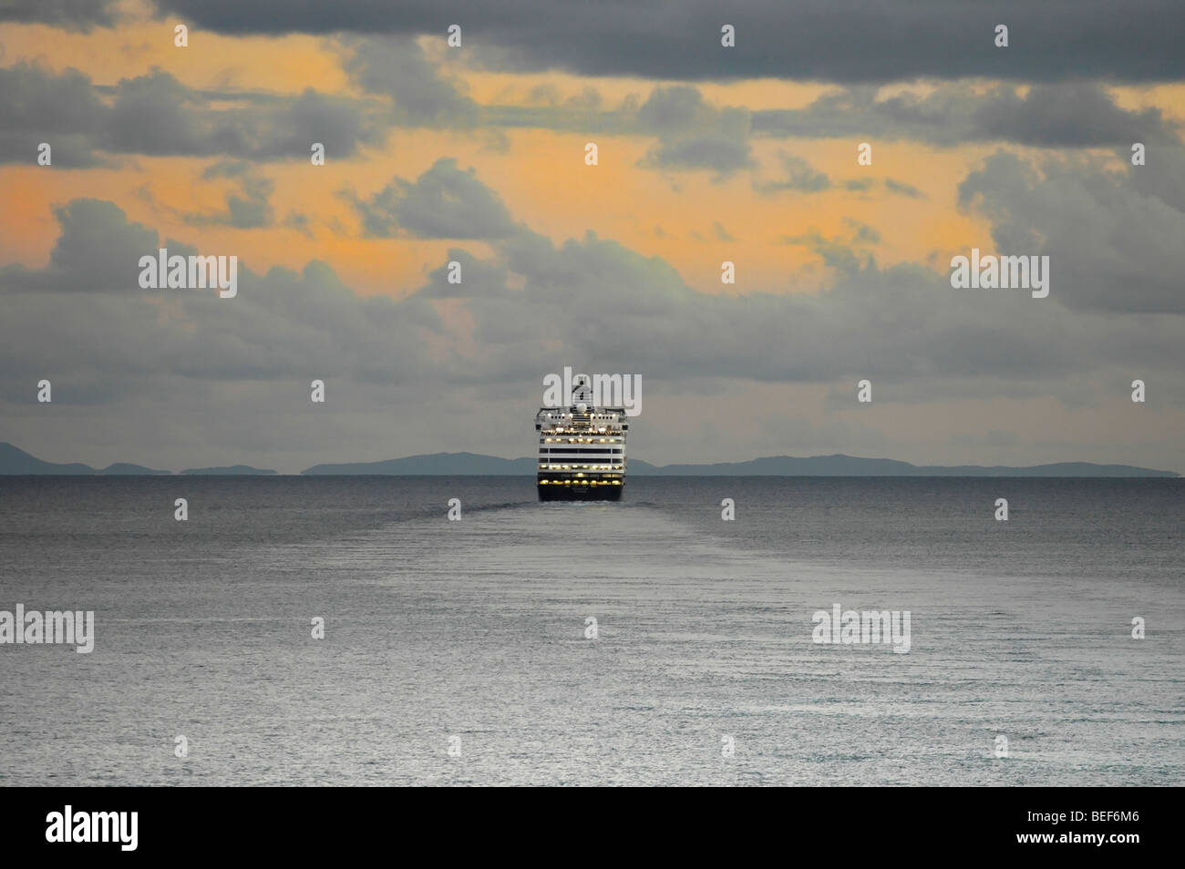Cruise ship at sea after sunset, Caribbean Stock Photo - Alamy