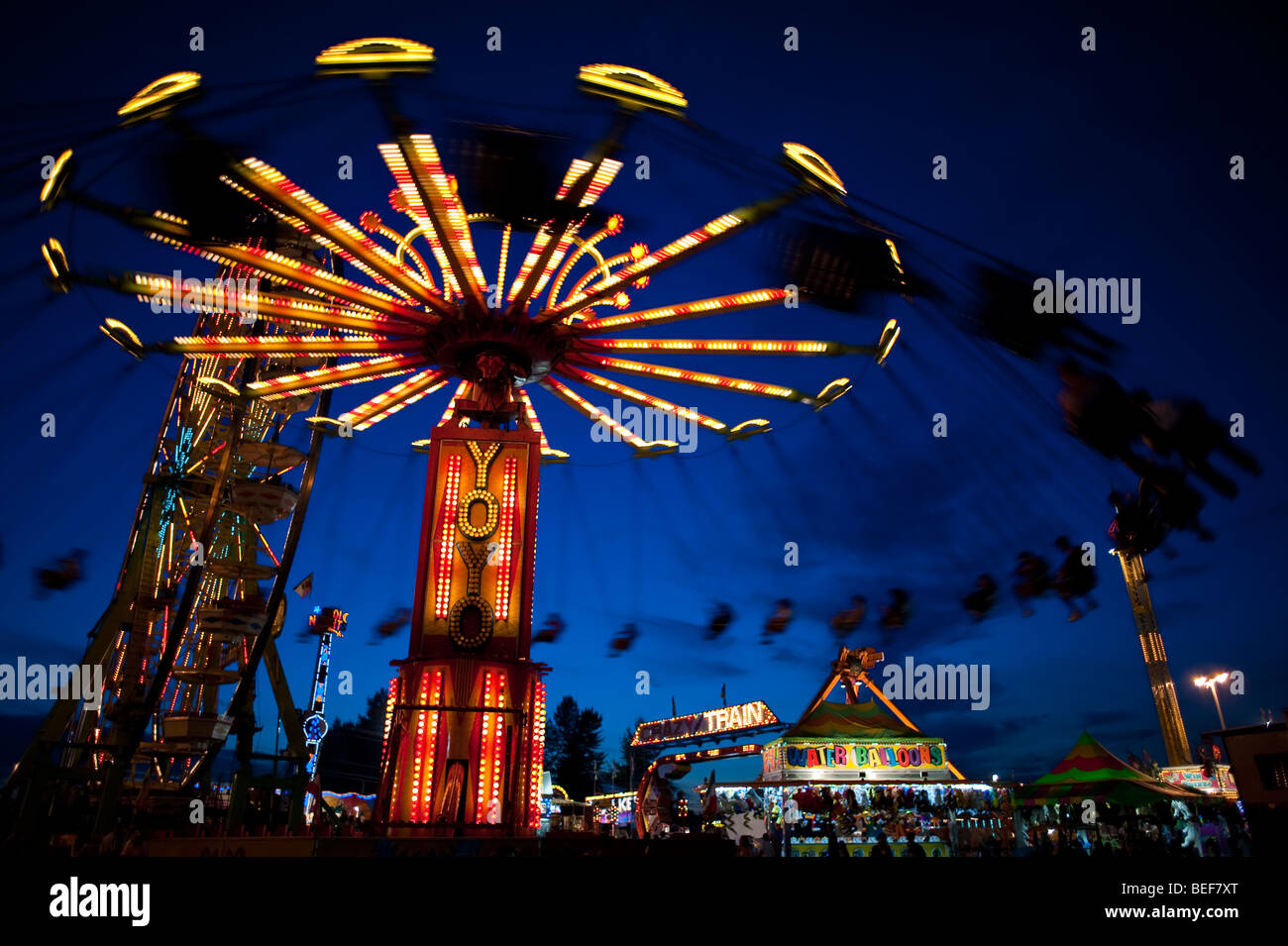 Rides at twilight at the Evergreen State Fair Snohomish County Monroe