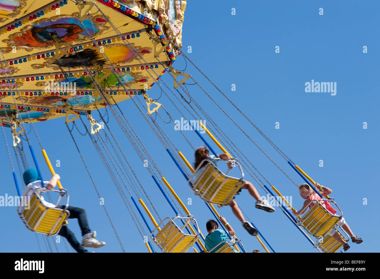 Evergreen Stat Fair kids swing ride summer day Monroe Washington State