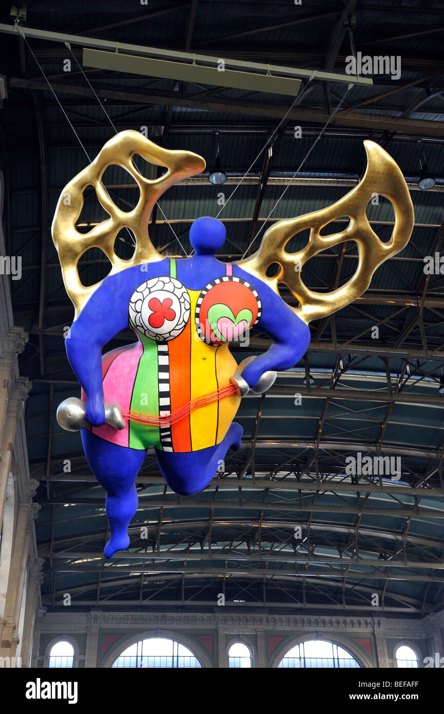 The Angel of Travellers in Zurich train station,  designed by Niki de Saint Phalle Stock Photo