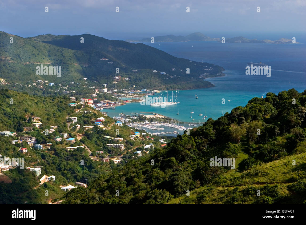 Panoramic view of Road Town harbor and surrounding islands, Tortola