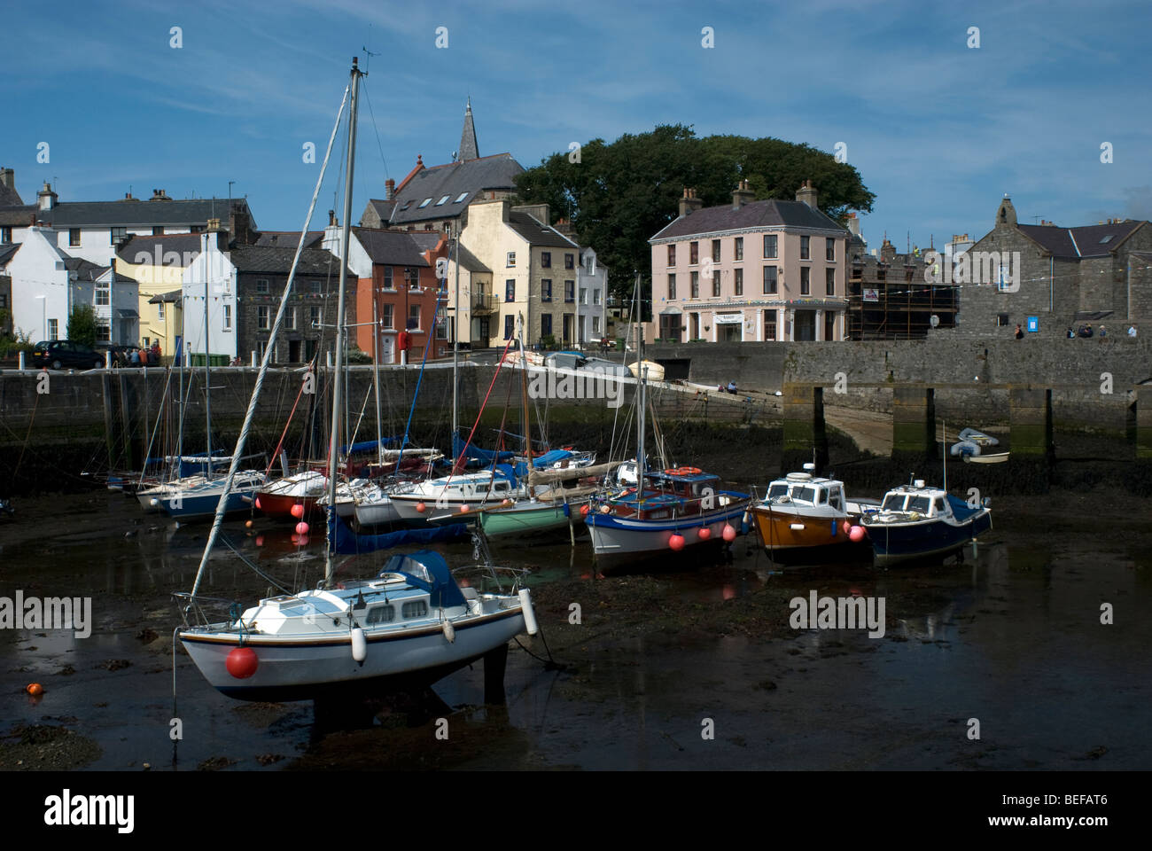 Boats moored in Castletown Harbour  in the Isle of Man, UK. Stock Photo