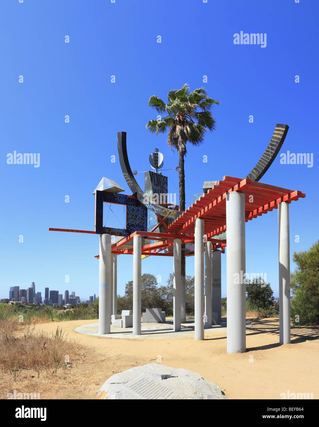 Panoramic Stitch Los Angeles Downtown Skyline From A Public Park Stock