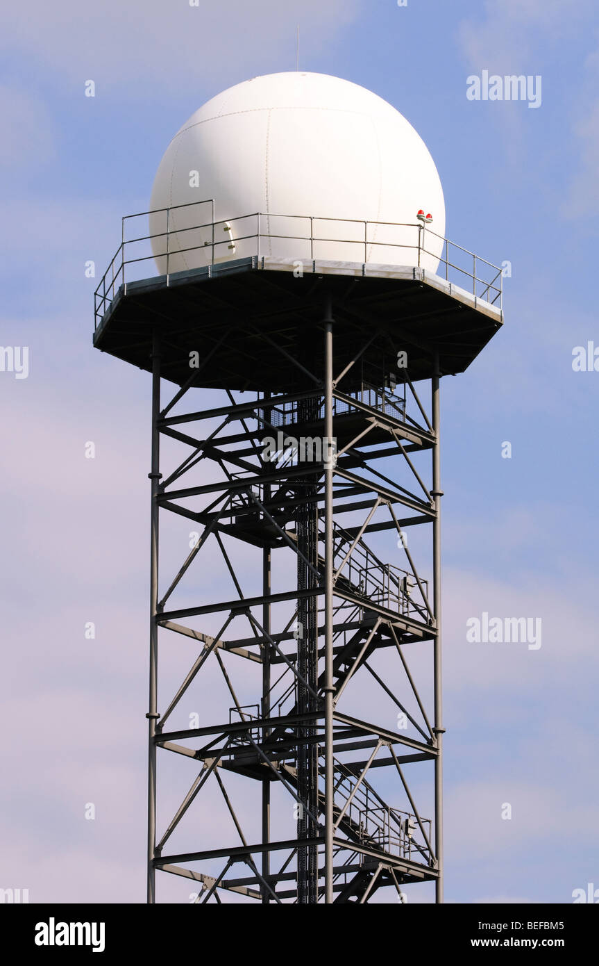 Doppler Radar Tower, Birmingham Airport, West Midlands, UK. Stock Photo