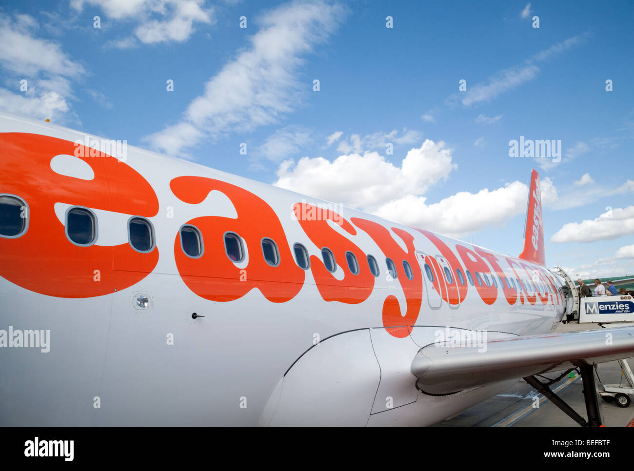 Close up of Easyjet insignia on a plane, Stansted airport, UK Stock Photo
