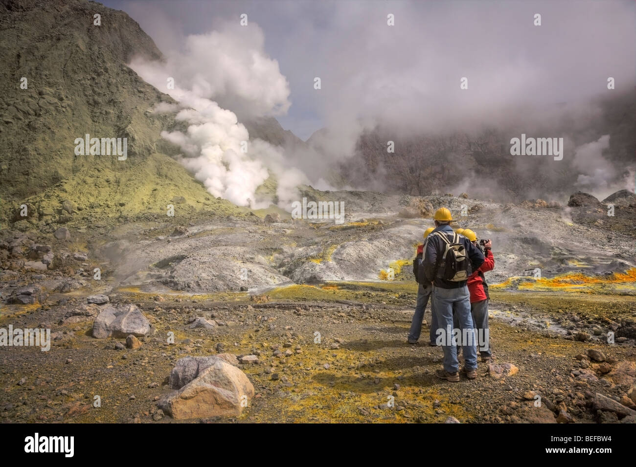 Tourists on Whakaari / White Island, Bay of Plenty, New Zealand Stock Photo