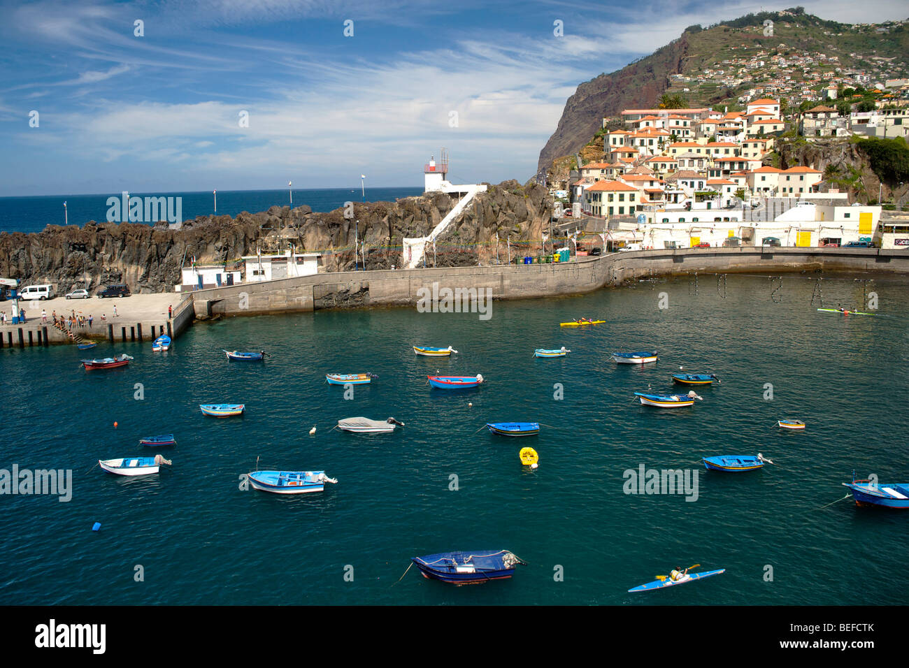 View of Camara de Lobos, a village and port on the island of Madeira. Stock Photo