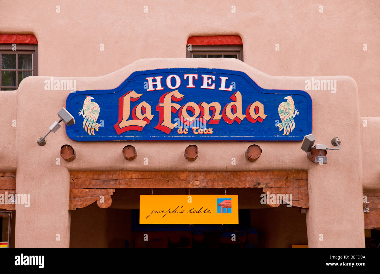 Entrance to the Hotel LaFonda de Taos overlooking the plaza in Taos
