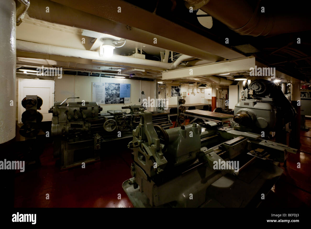 The machine shop of the USS North Carolina Stock Photo