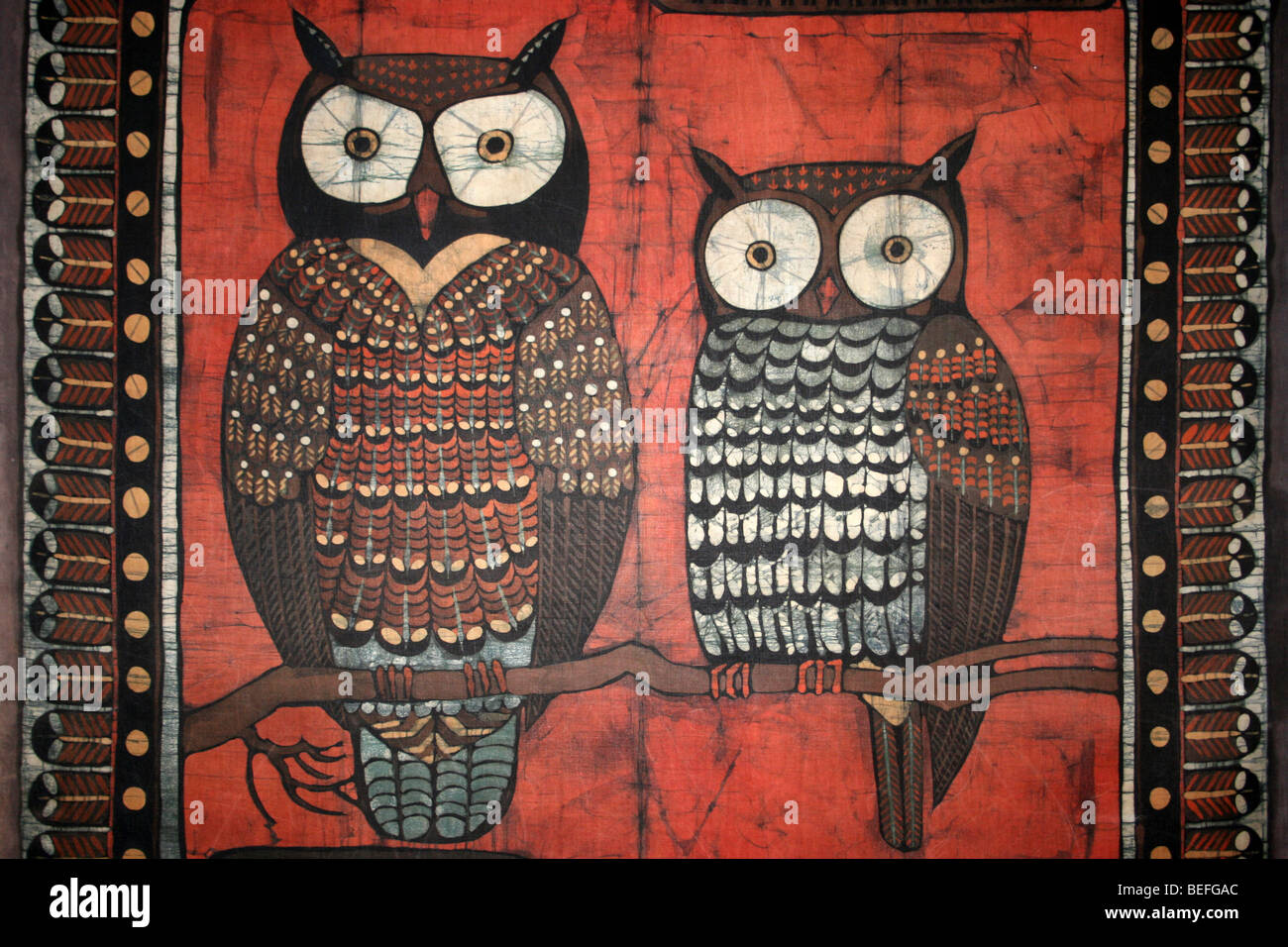 South African Batik Showing Two Owls Stock Photo