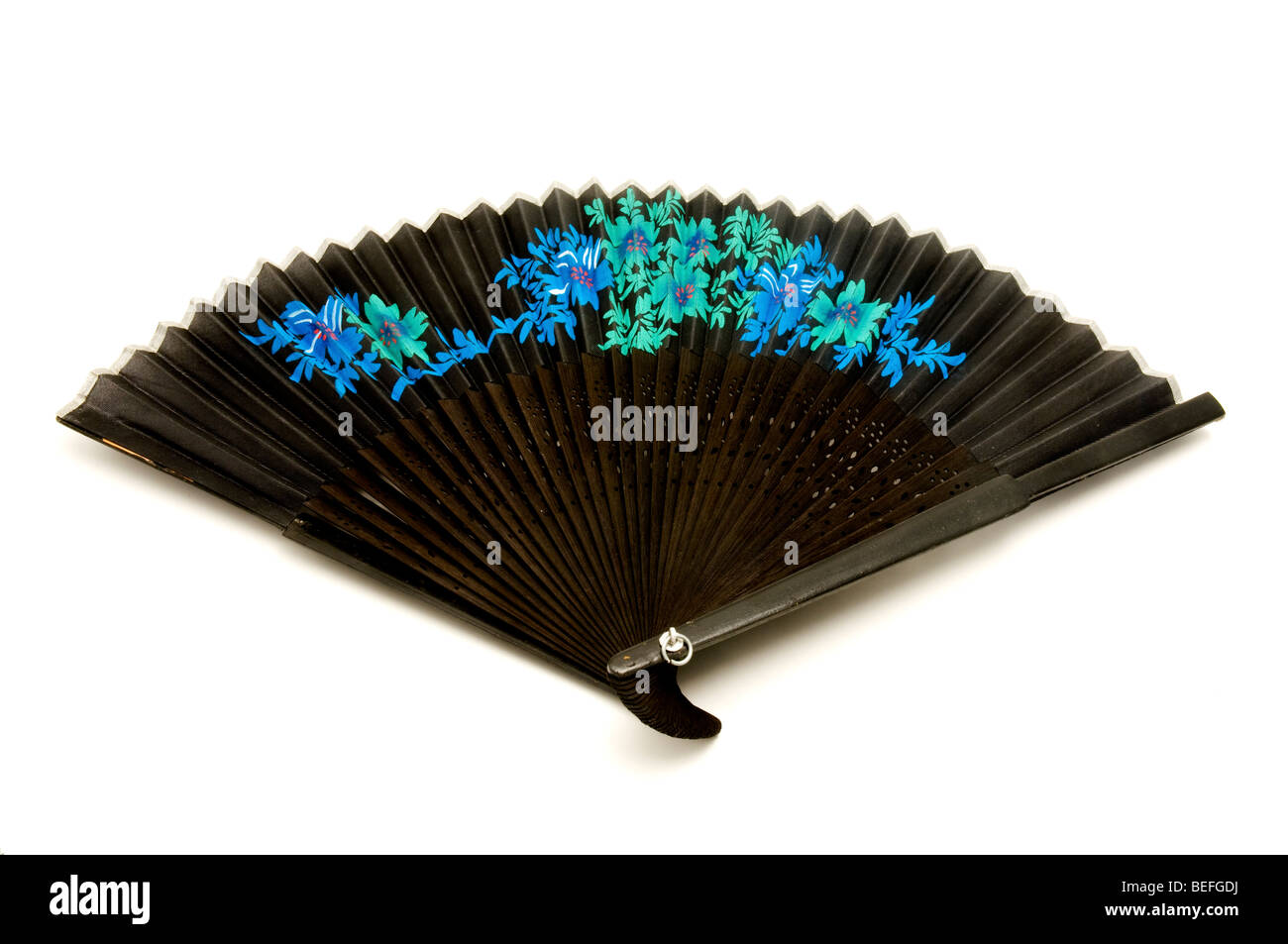Black hand held fan on a white background Stock Photo