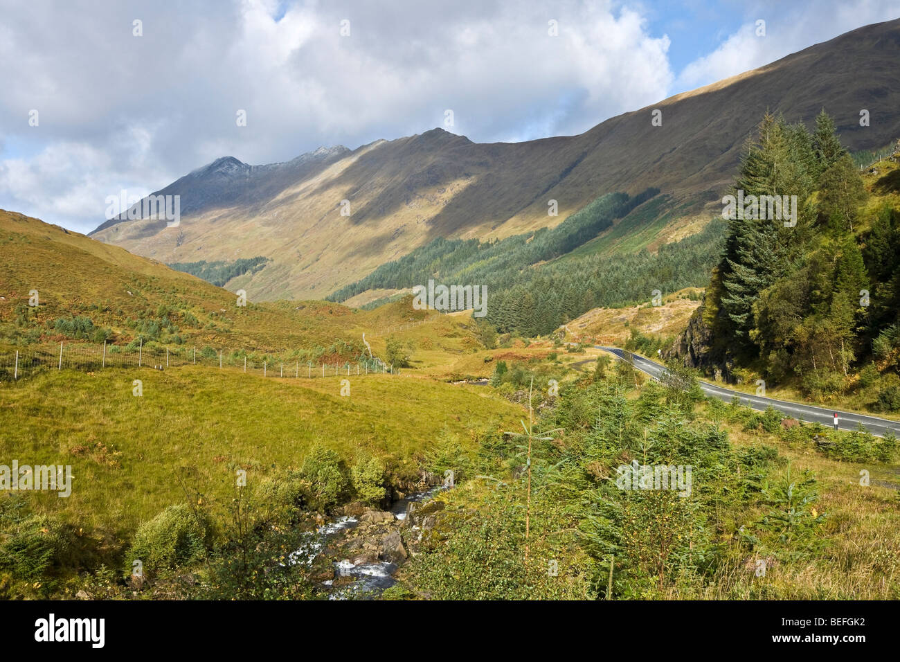 Glen Shiel with the Five Sisters of Kintail in the background Stock Photo