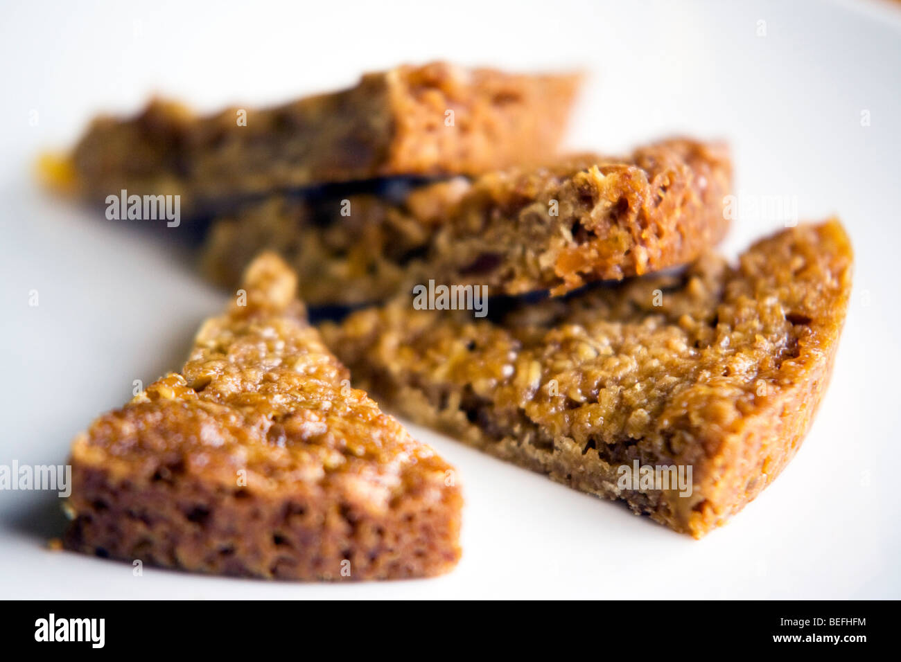 A flap jack on a plate Stock Photo