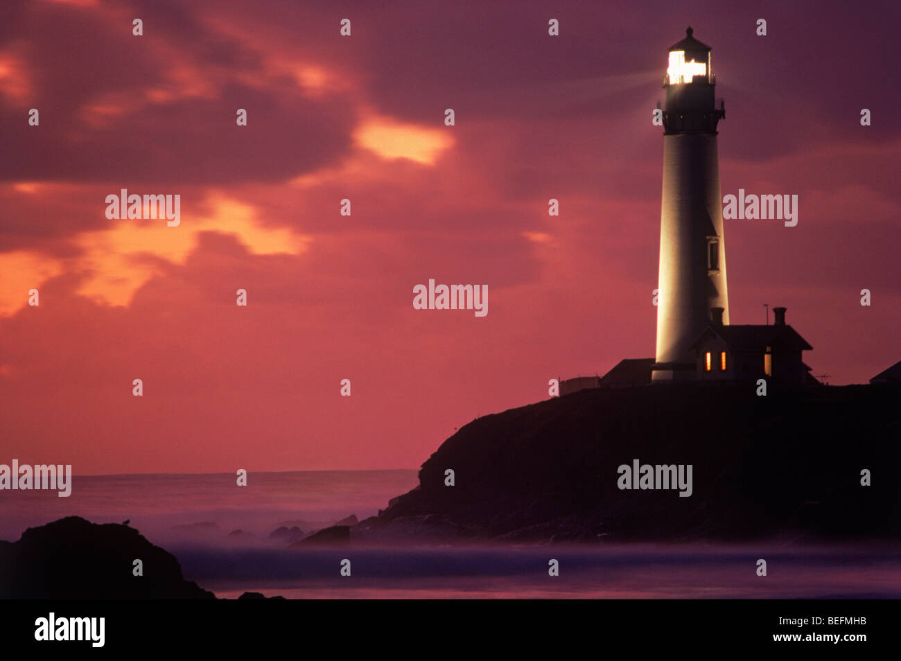 Pigeon Point Lighthouse near Pescadero California at dusk Stock Photo