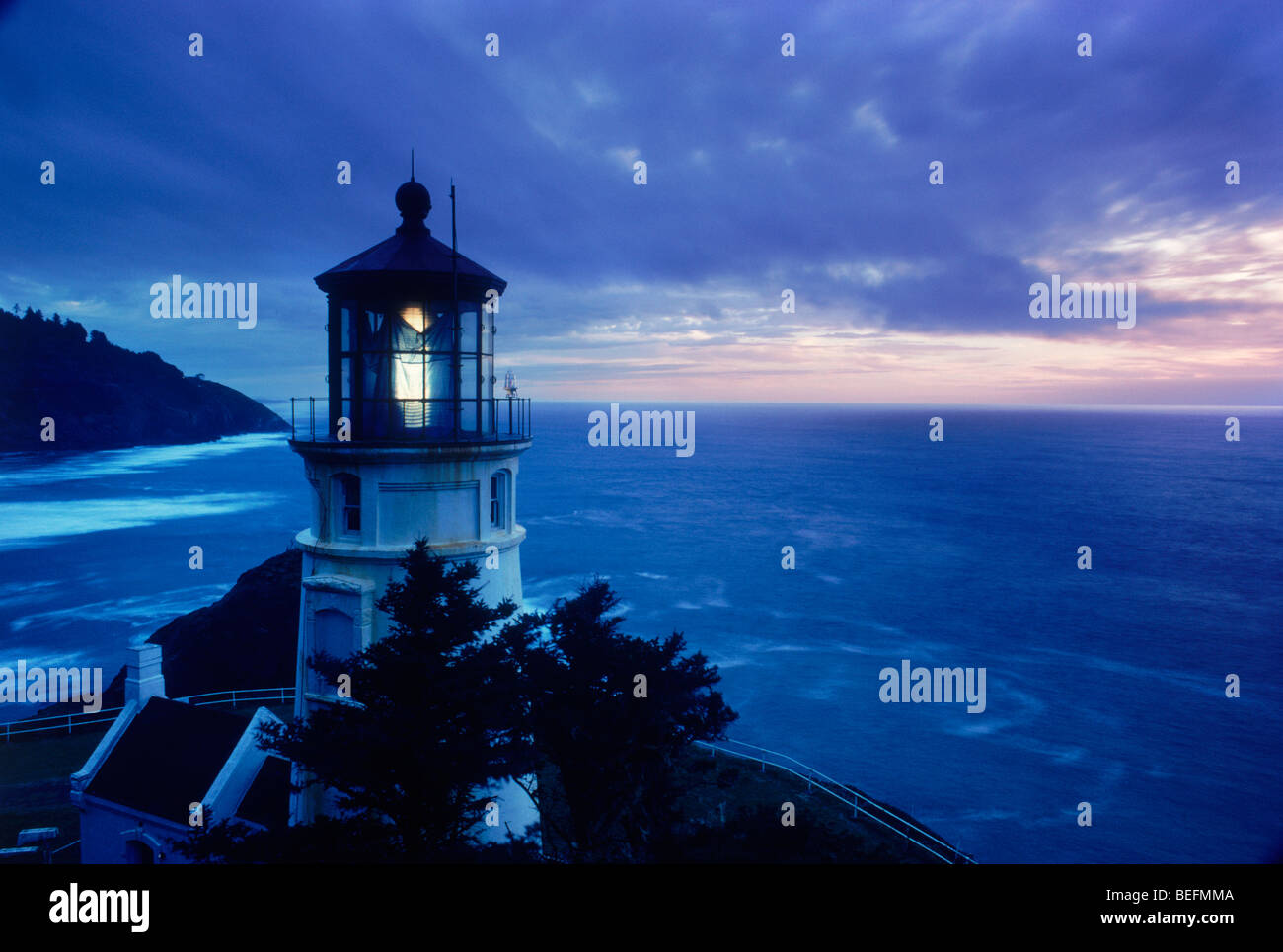 Heceta Head Lighthouse at sunset near Florence, Oregon USA Stock Photo