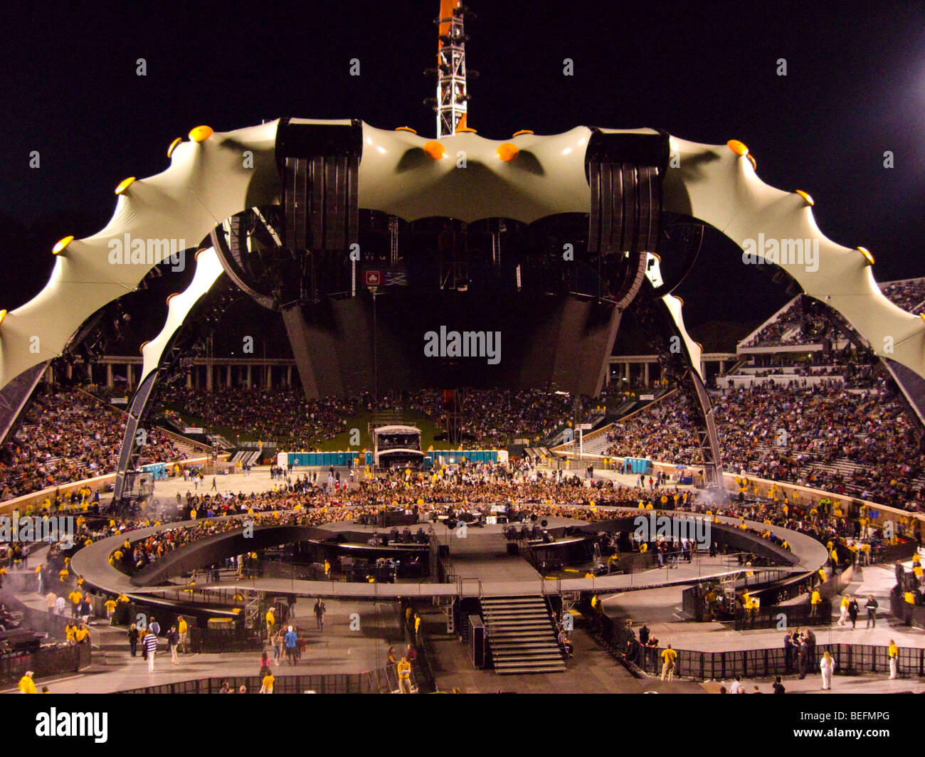 'The Claw'--the largest set piece in rock history--towers over the stage on U2's 360 Tour. Stock Photo