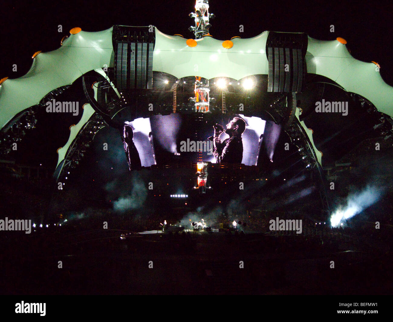 'The Claw'--the largest set piece in rock history--towers over the stage on U2's 360 Tour. Stock Photo