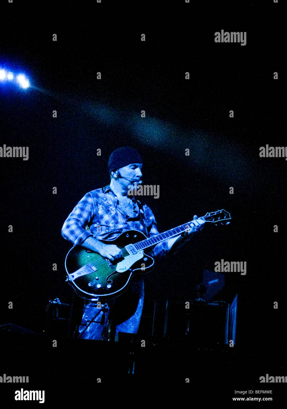 The Edge, guitarist of the Irish rock band U2, performs live at FedEx Field during U2's 360 Tour. Stock Photo