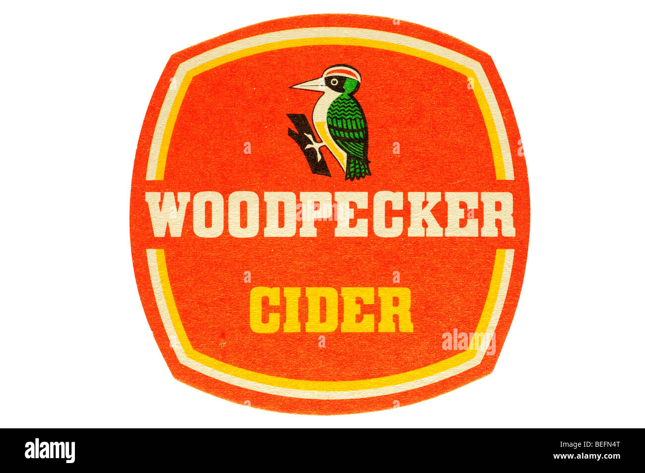 woodpecker cider beer mat Stock Photo Alamy